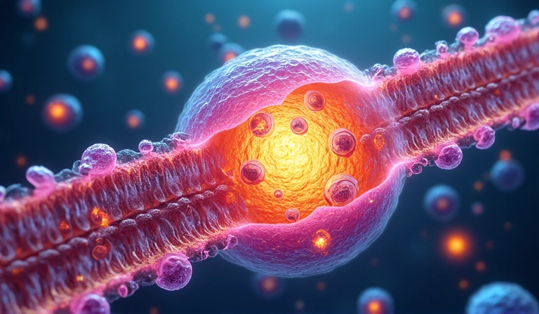 Mitochondrial cellular structure illustration with energy production pathway visualization