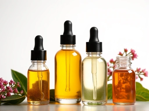 Luxury treatment serums displayed with botanical ingredients